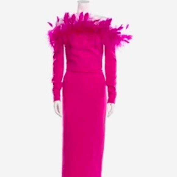 Safiyaa Vittoria Off the Shoulder Feather Dress Pink Midi Dress US sz 2 (FR 34) - Picture 7 of 12